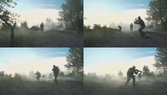 在战场上掩护地面的军人高清在线视频素材下载