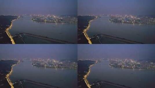 晚上杭州钱塘江之江路航拍夜景高清在线视频素材下载