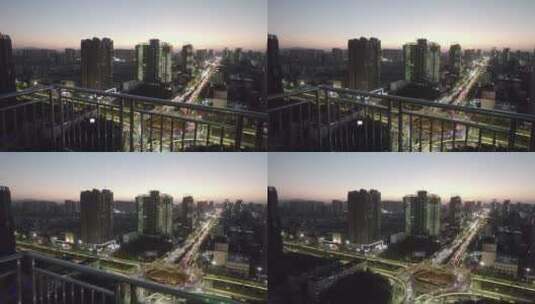 航拍湖南衡阳城市风光城市立交桥夜景高清在线视频素材下载