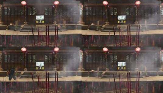 天台山高明寺禅院香炉高清在线视频素材下载
