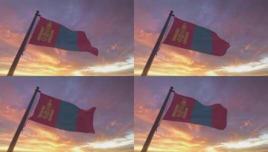 旗杆上的蒙古国旗在风中飘扬高清在线视频素材下载