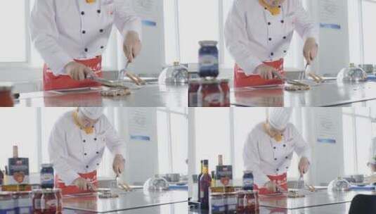 厨师现场教学做西餐高清在线视频素材下载