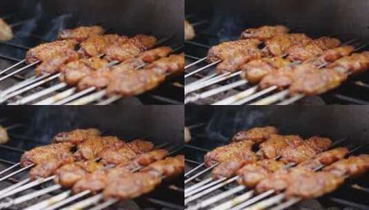 夏季烧烤美味烤翅烤肠烧烤食材高清在线视频素材下载