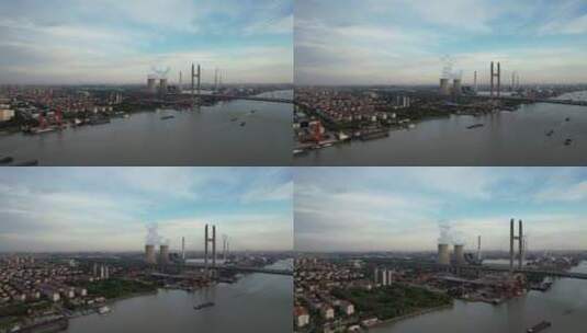 清晨航拍闵浦大桥高清在线视频素材下载
