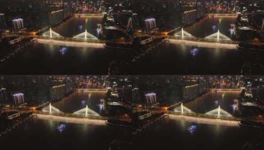 广东省广州市海印大桥夜景航拍高清在线视频素材下载
