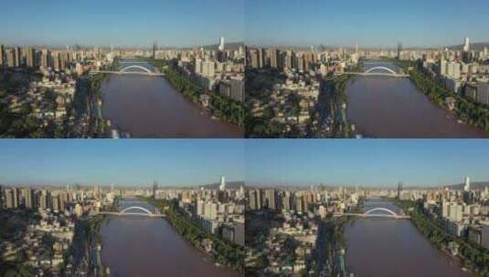 甘肃兰州黄河高楼建筑城市风光航拍高清在线视频素材下载