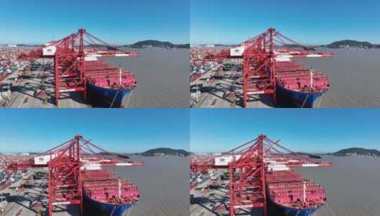 空载货轮停靠港口-上海洋山港高清在线视频素材下载
