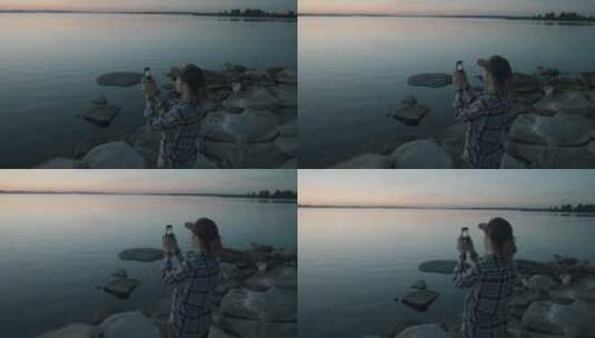 海边拍照的女人高清在线视频素材下载