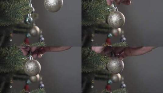 为圣诞树上挂上木制装饰高清在线视频素材下载