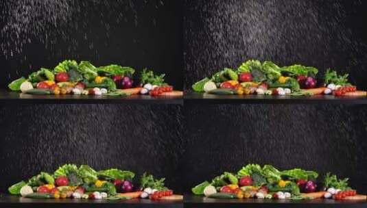 各种蔬菜洒水造型升格视频高清在线视频素材下载