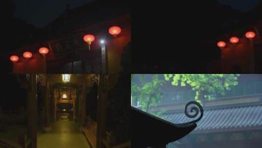 杭州飞来峰景区上天竺法喜禅寺古建筑夜景高清在线视频素材下载
