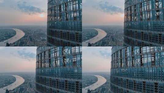 上海中心大厦清晨航拍高清在线视频素材下载