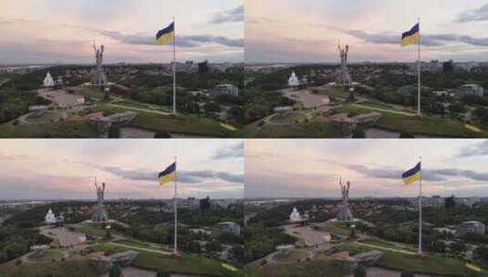 航拍乌克兰国家飘扬的国旗高清在线视频素材下载