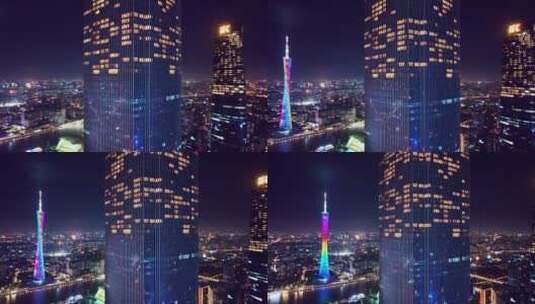 广州国际金融中心夜景航拍高清在线视频素材下载