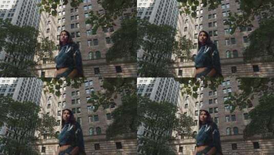 纽约城市看着相机的女孩高清在线视频素材下载
