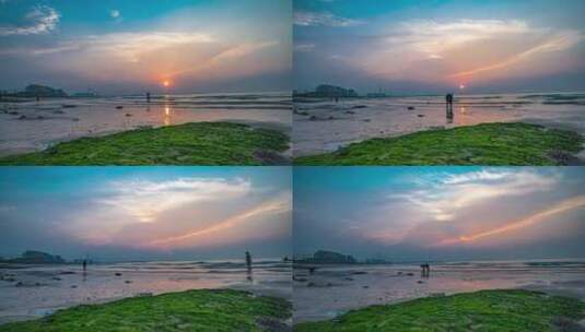 山东省威海海滩夕阳延时8K高清在线视频素材下载