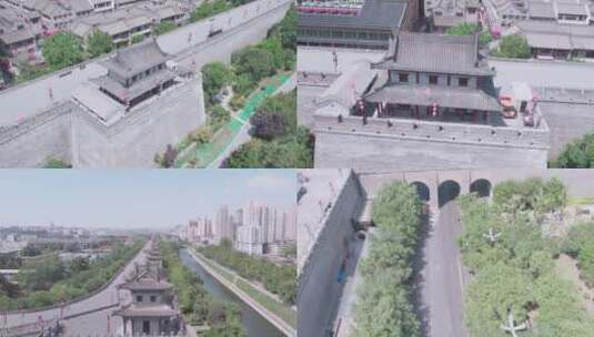 西安城墙护城河城楼角角楼灰片高清在线视频素材下载
