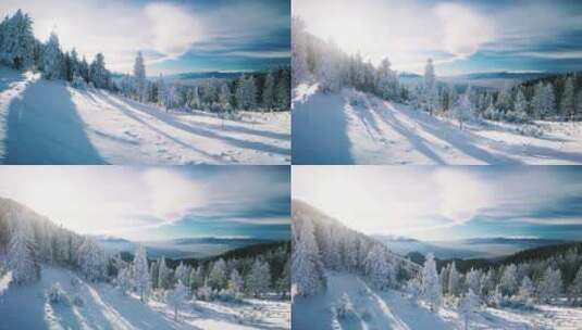 4K冬日冬季滑雪雪景雪山树林湖面云彩海面高清在线视频素材下载