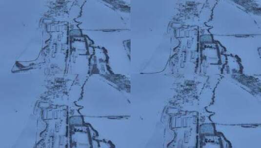 航拍内蒙古雪原版画雪村南波河高清在线视频素材下载