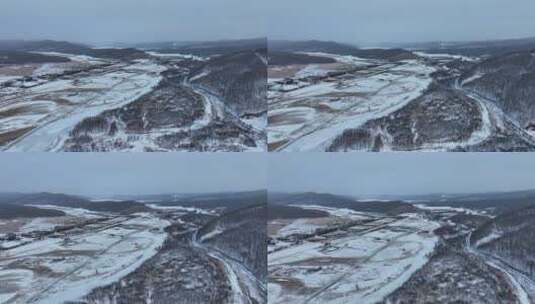 山区村落冬季湿地雪景风光高清在线视频素材下载