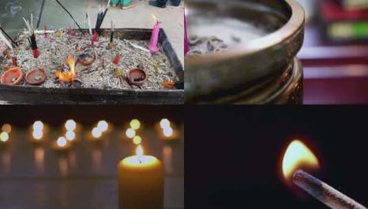 烧香祈福寺庙香烛香火高清在线视频素材下载