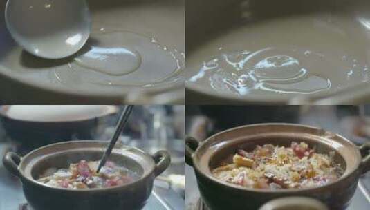 广式煲仔饭腊肉腊肠鱼干烘饭传统美食制作高清在线视频素材下载