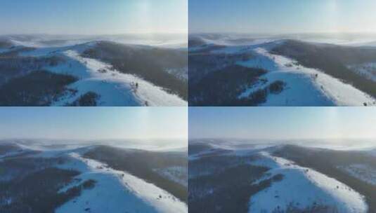 大兴安岭冬天雪原山峦起伏雾凇风景高清在线视频素材下载