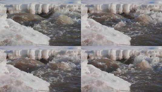 冰雪开始融化的河流升格视频高清在线视频素材下载