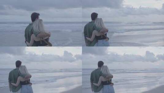 站在海边的情侣高清在线视频素材下载