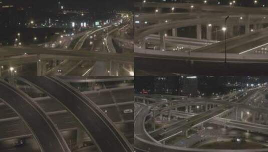 长焦航拍扬州西区五层高架桥夜景车流灯光高清在线视频素材下载