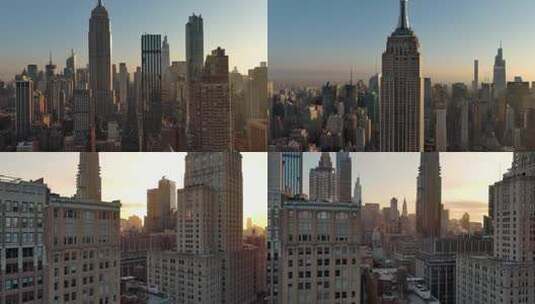 4K城市航拍纽约曼哈顿帝国大厦城市建筑交通高清在线视频素材下载
