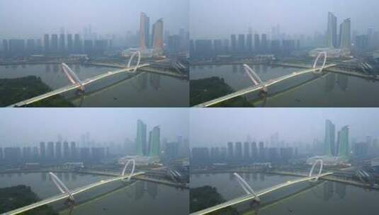 4k 航拍南京眼步行桥城市夜景高清在线视频素材下载