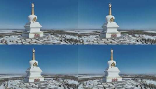 内蒙古海拉尔慈积金刚塔航拍景观高清在线视频素材下载