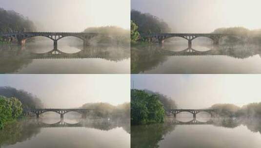 丽水缙云仙都风景区鼎湖峰村庄日出云海航拍高清在线视频素材下载