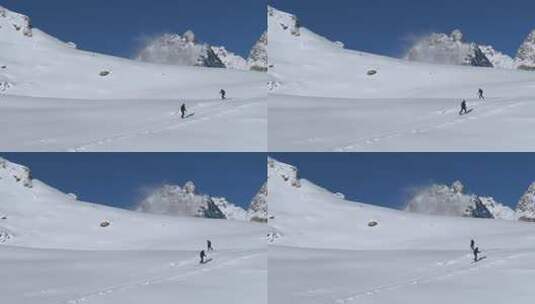 徒步旅行者在雪中行走高清在线视频素材下载