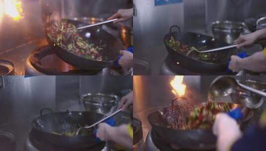 厨师颠勺大火爆炒猪肝高清在线视频素材下载