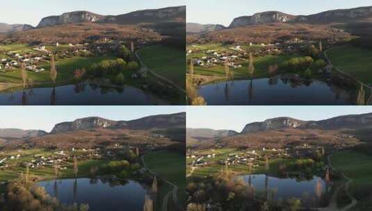 拍摄山谷中的村庄高清在线视频素材下载