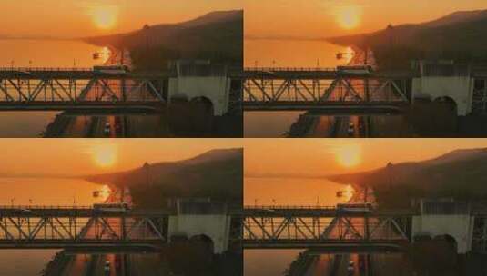 夕阳下六和塔之江路钱塘江大桥同框4K航拍高清在线视频素材下载