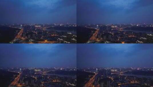 南宁夜景航拍 邕江 城市夜晚傍晚高清在线视频素材下载