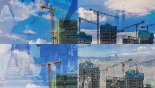 大气意境建筑工地城市建设双重曝光高清在线视频素材下载