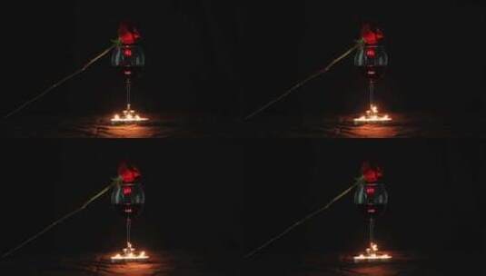 红酒蜡烛玫瑰昏暗的浪漫氛围高清在线视频素材下载
