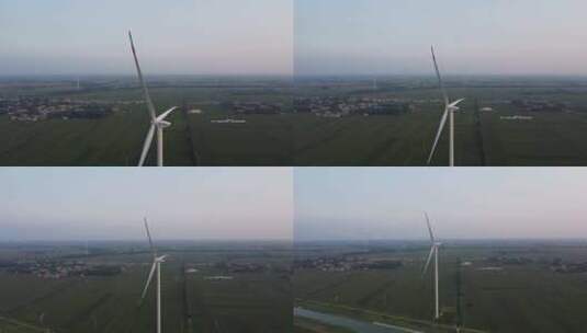 航拍乡村的风力发电机高清在线视频素材下载