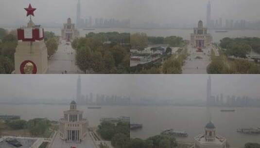 航拍武汉汉口防洪纪念馆高清在线视频素材下载