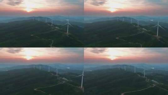 黄昏日落下的风电场高清在线视频素材下载
