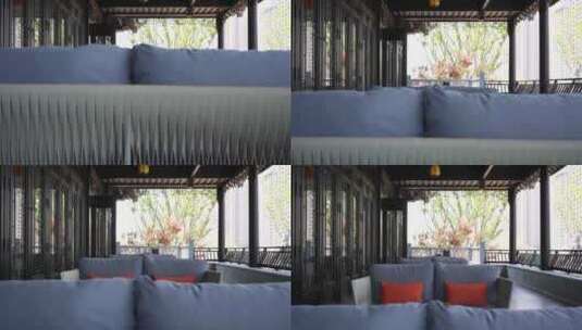 中式建筑沙发椅子休闲区高清在线视频素材下载