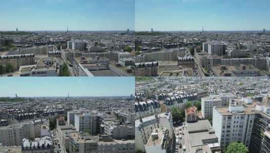 无人机飞越巴黎，背景是著名的埃菲尔铁塔，法国巴黎。空中前进高清在线视频素材下载