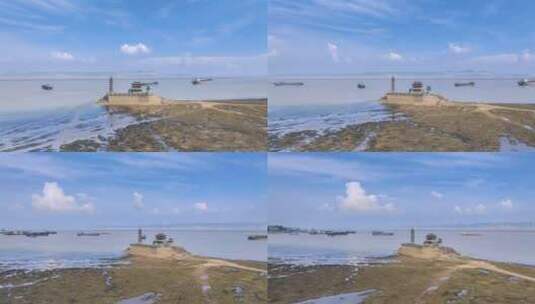 江西庐山市鄱阳湖落星墩夏季低水位航拍延时高清在线视频素材下载
