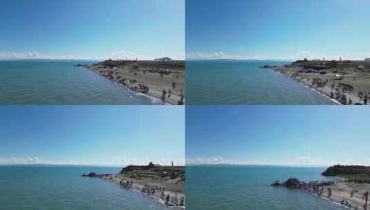 青海湖断崖、圣泉湾附近航拍高清在线视频素材下载