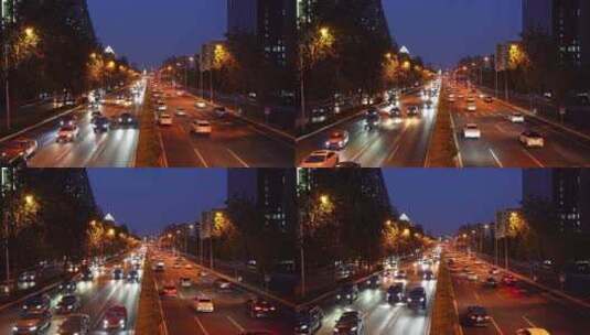 中国北京市东三环夜晚车流交通景观高清在线视频素材下载