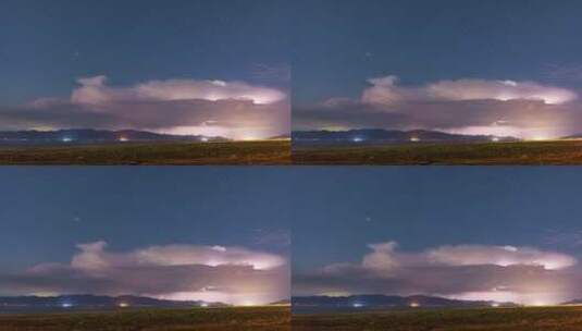 新疆伊犁赛里木湖星空下的闪电延时风光高清在线视频素材下载